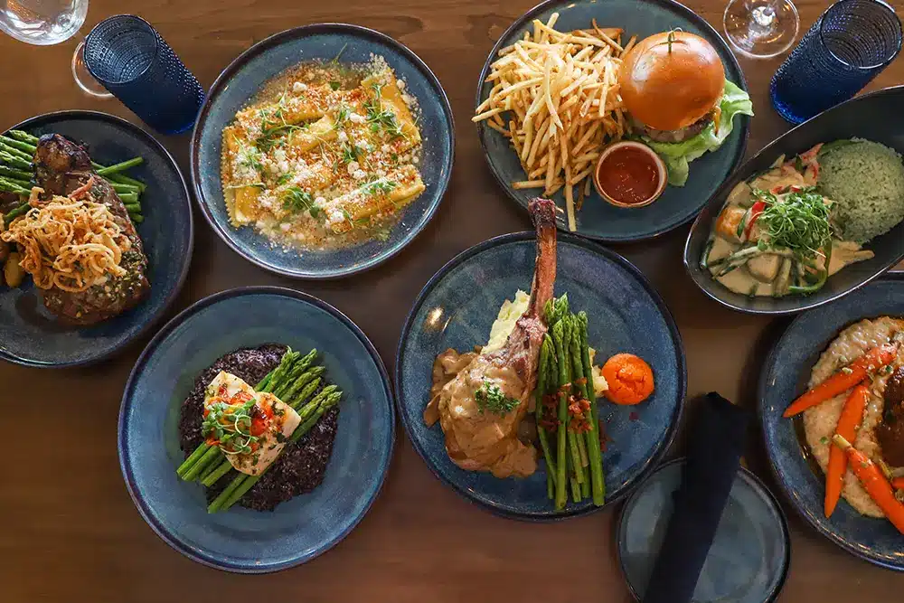 Plates of Traditional American Cuisine Food